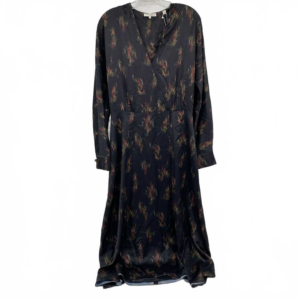 Vince Black Red Satin Long Sleeve Midi Dress | Women’s S Regular